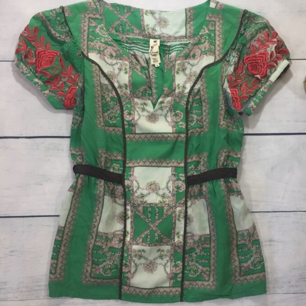 Anthropologie Floreat Container Garden Silk Top